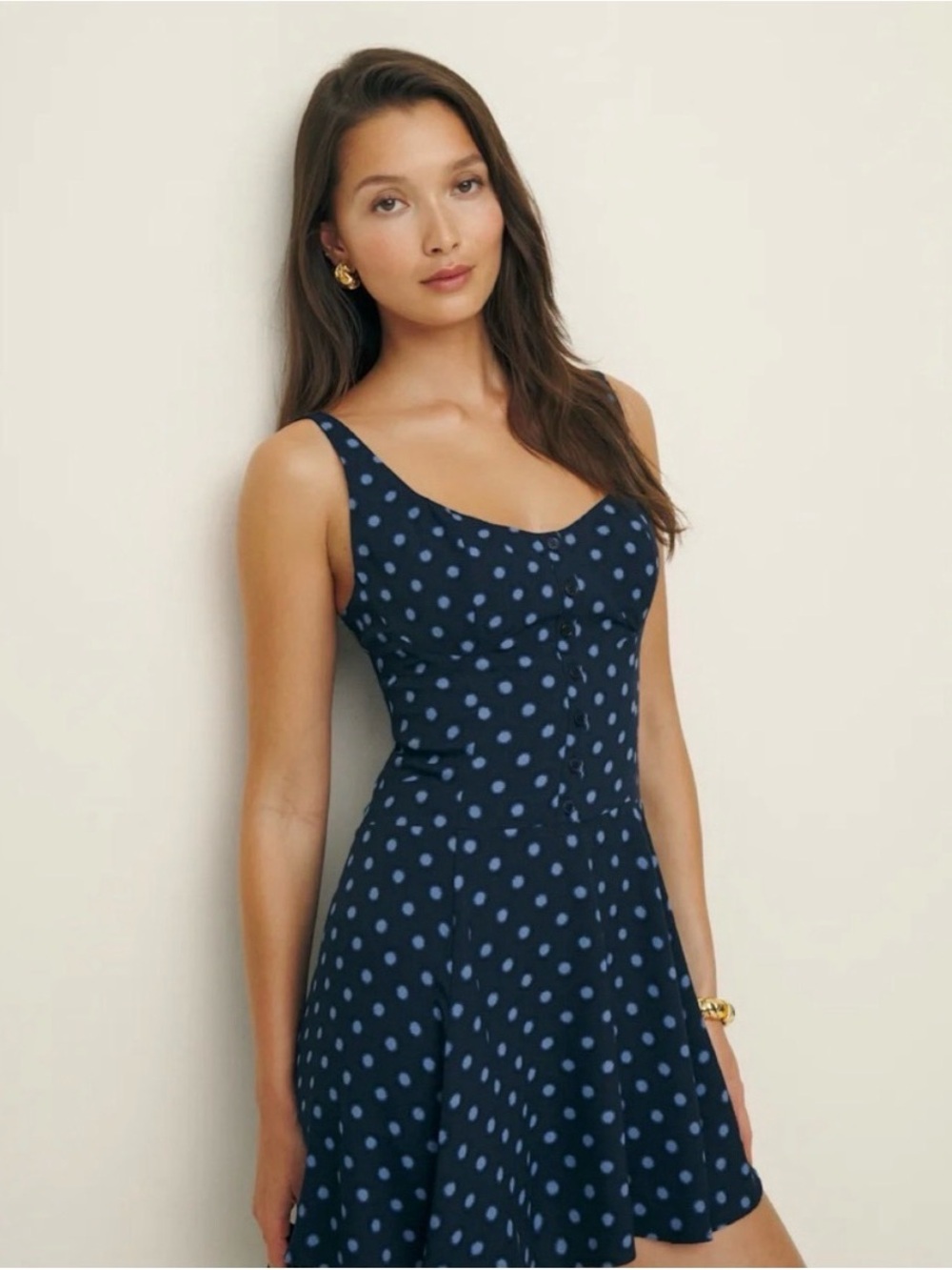 Reformation Valencio Dress in Blue Polka Dot Sz 18